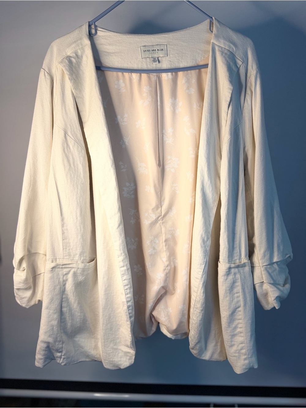Skies Are Blue Cream Open-Front Blazer with Floral Lining